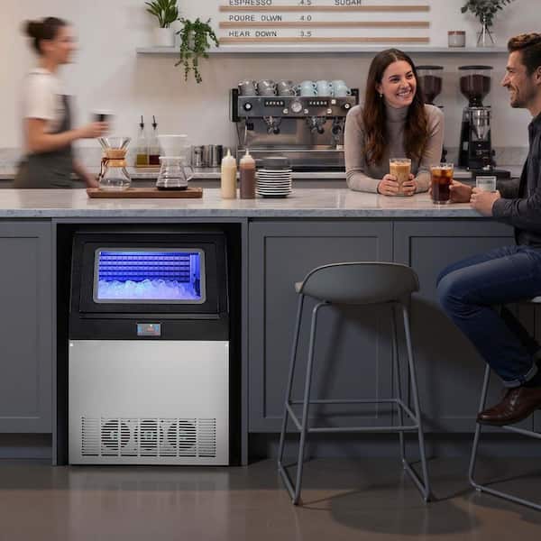 24.53 in.W Commercial Ice Makers Machine 440 lbs./24 H Freestanding 85 lbs.Storage Full Size Cubes Self-Clean Silver