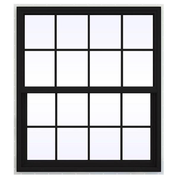 JELD-WEN 42 in. x 48 in. V-4500 Series Black FiniShield Vinyl Single Hung Window with Colonial Grids/Grilles