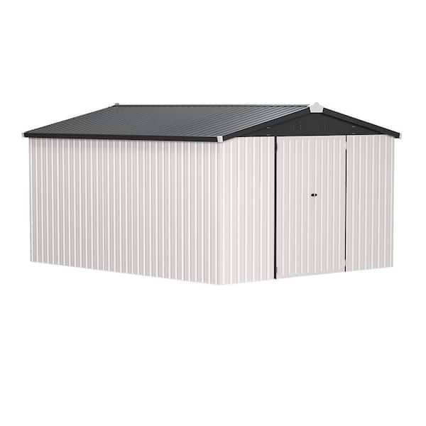 10 ft. W x 14 ft. D Metal Shed with Double Lockable Doors, White (140 Sq. Ft.)