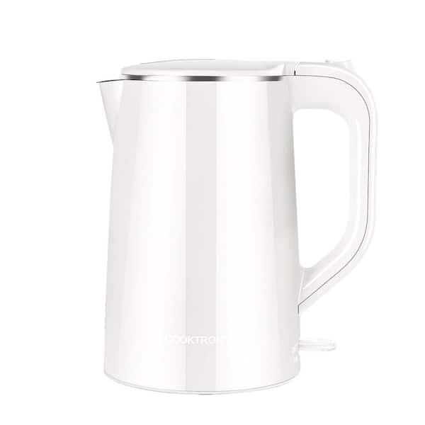 COOKTRON 8-Cup White Stainless Steel Cordless Electric Kettle with Auto Shut-Off and Boil Dry Protection