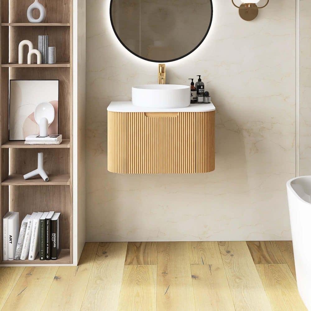 24 in. Wall Mounted Single Sink Natural Wood Bath Vanity with Engineered Marble Top Pre-assembled price history on PriceWatchPro