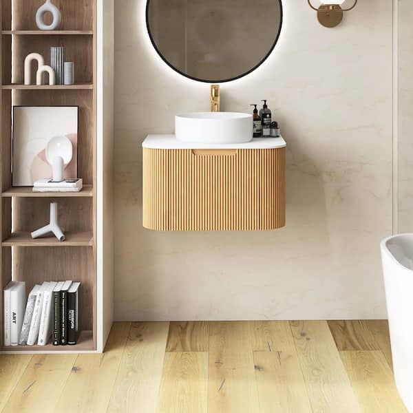 イズディスユアトト Yingze 24 in. Wall Mounted Single Sink Natural Bath Vanity with