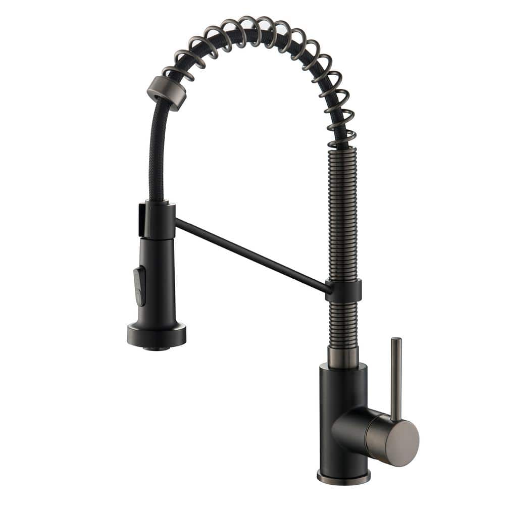 KRAUS Single Handle 18-Inch Pull Down Kitchen Faucet with Dual Function Spray Head in Matte Black/Black Stainless KPF-1610MBSB Sansujyuku sansujyuku.com
