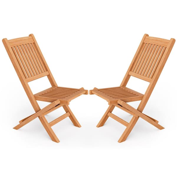 Gymax Set of 2 Teak Wood Outdoor Chair Folding Portable Patio Chair w/Slatted Seat and Back