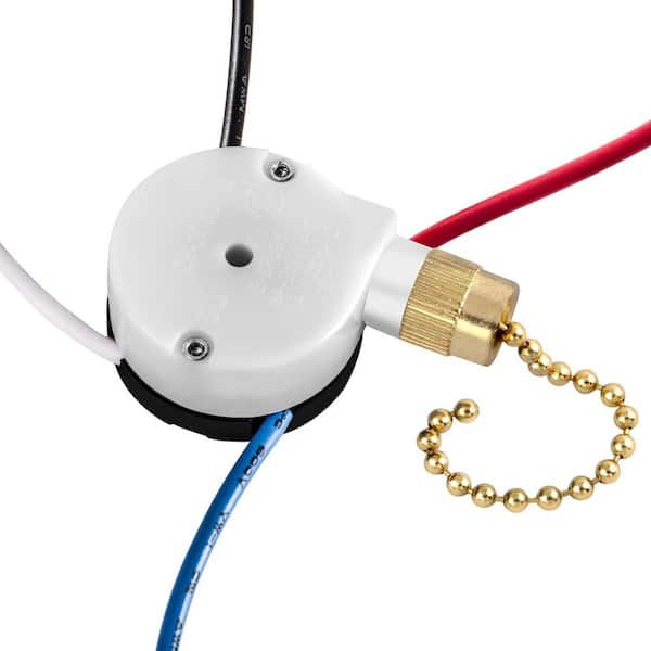 Ceiling Fan Switch 3 Speed 4 Wire Pull Chain with Connector Brass Finish