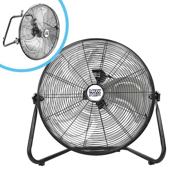 Maxx Air 2-in-1 20 in. 3-Speed High Velocity Portable Tilting Floor Fan in Black with Wall Mount Fan Bracket