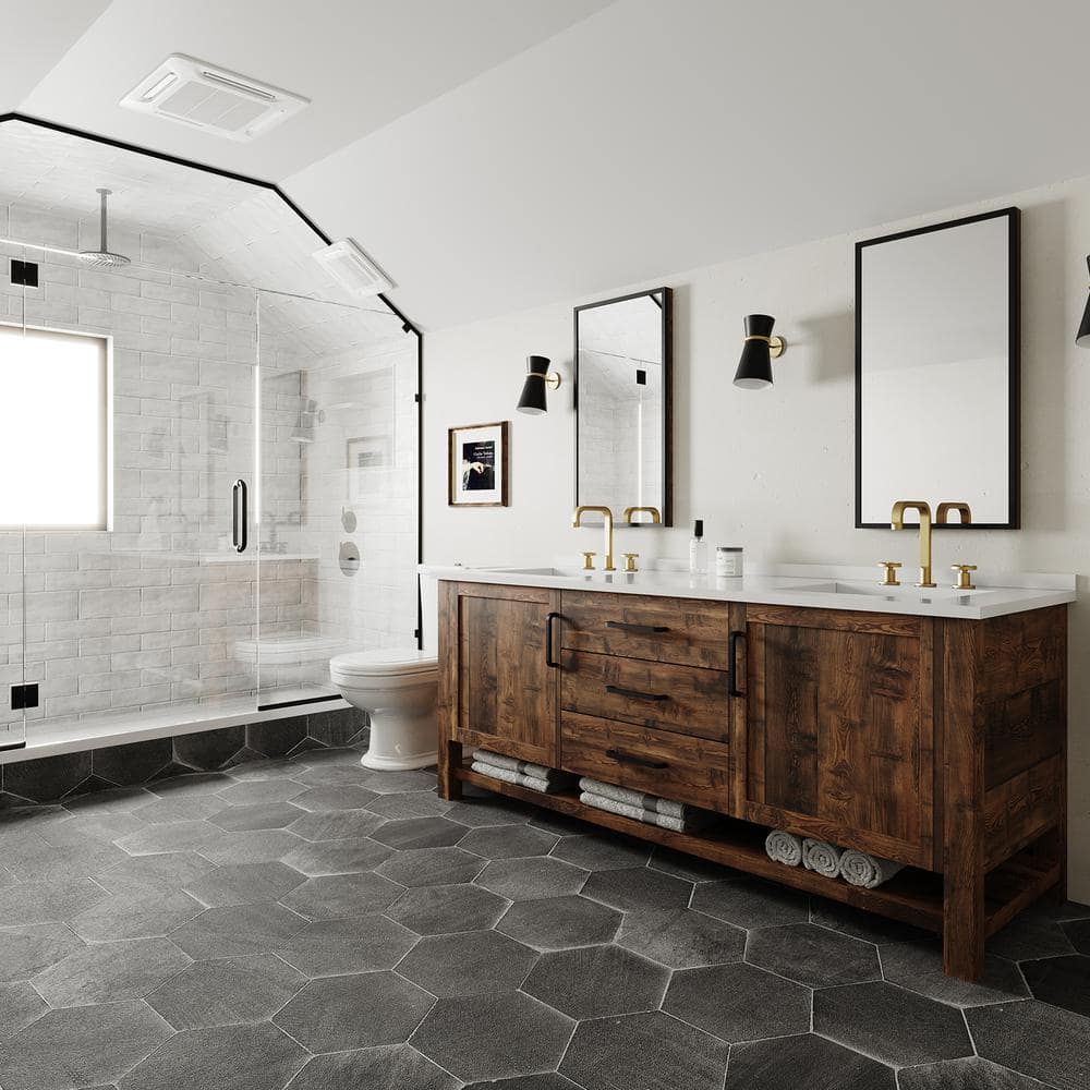 Brushed Gold Industrial Style Widespread Bathroom Faucet with Metal Drain