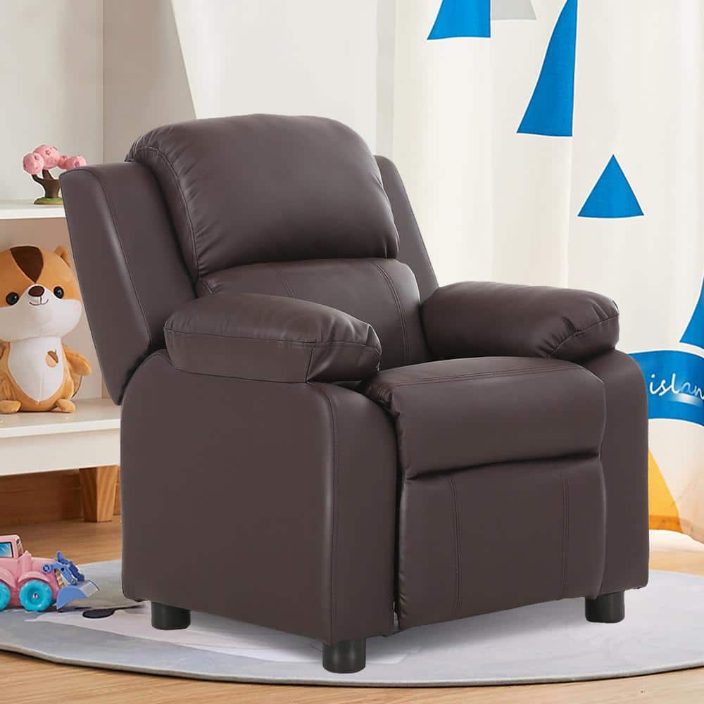 Brown Faux Leather Kids Recliner Armchair with Storage