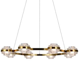 Milano 33 in. 8-Light ETL Certified Integrated LED Chandelier Lighting Fixture in Antique Brass