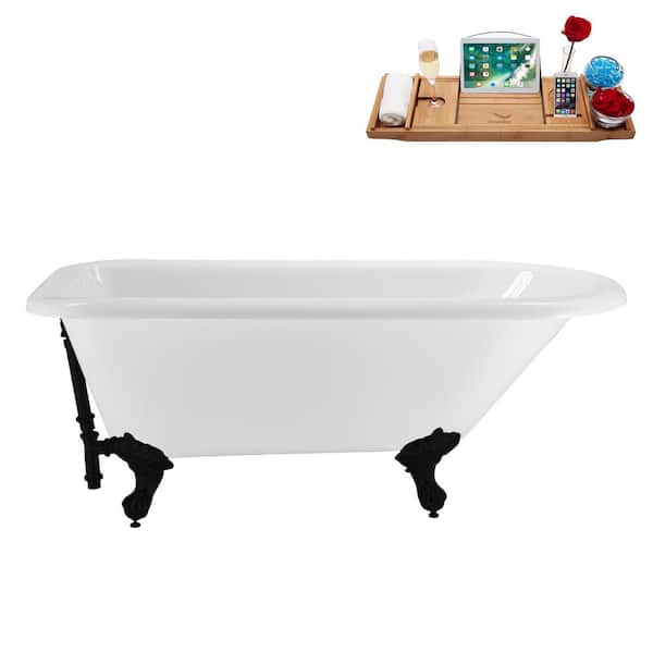 Streamline 62 in. x 29 in. Acrylic Clawfoot Soaking Bathtub in Glossy White with Matte Black Drain, Matte Black Clawfeet