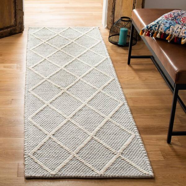 Natura 2 ft. x 22 ft. Silver/Ivory Zig-Zag Geometric Runner Rug
