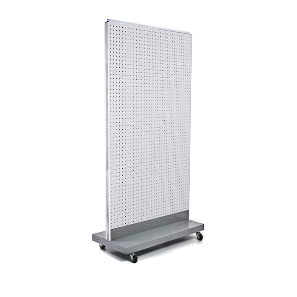 Azar Displays 60 in. H x 32 in. W 2-Sided Double Pegboard Floor Display On Wheeled Base in White