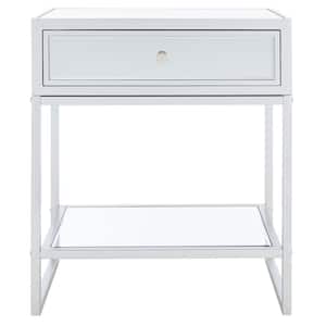 Cyra 22.8 in. White Rectangle Wood End Table with Drawers