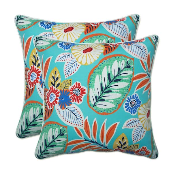 Pillow Perfect Floral Blue Square Outdoor Square Throw Pillow 2-Pack