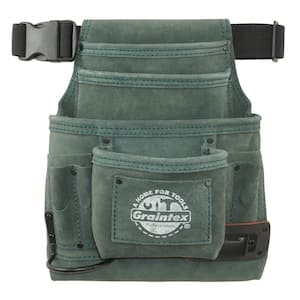 10-Pocket Nail and Tool Pouch with Belt Hunter Green Suede Leather
