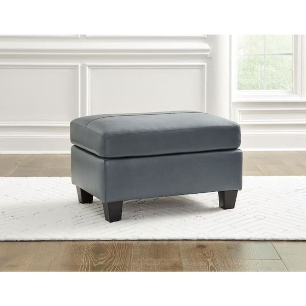 Signature DESIGN BY ASHLEY Genoa Blue Leather Match Rectangle Accent Ottoman