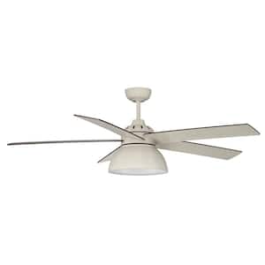 52 in. Integrated LED Distressed White Indoor Ceiling Fan with Reversible Motor and Remote Contro