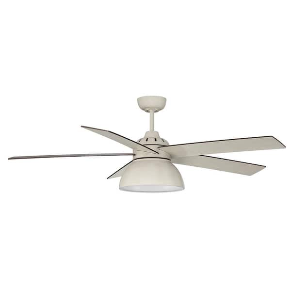 52 in. Integrated LED Distressed White Indoor Ceiling Fan with Reversible Motor and Remote Contro