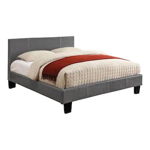 Zenna Gray Wood Frame King Platform Bed with Faux Leather Upholstery