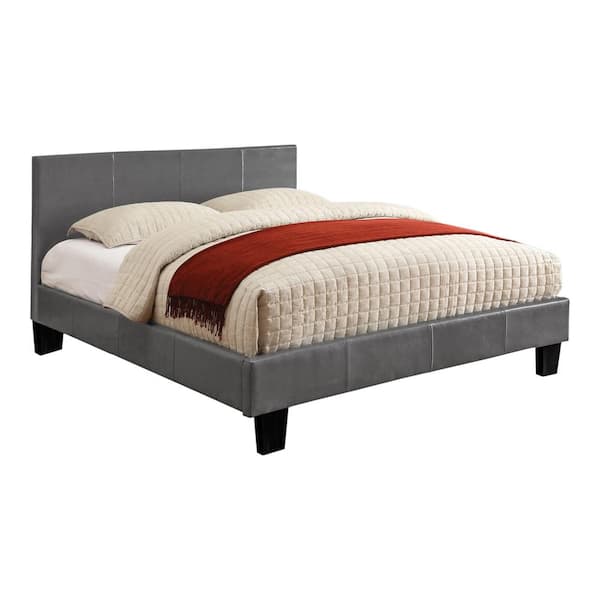 Furniture of America Zenna Gray Wood Frame King Platform Bed with Faux Leather Upholstery
