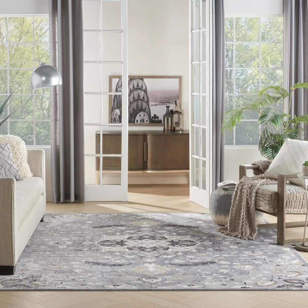 Gray Medallion 8' x 10' Synthetic Easy Care Area Rug