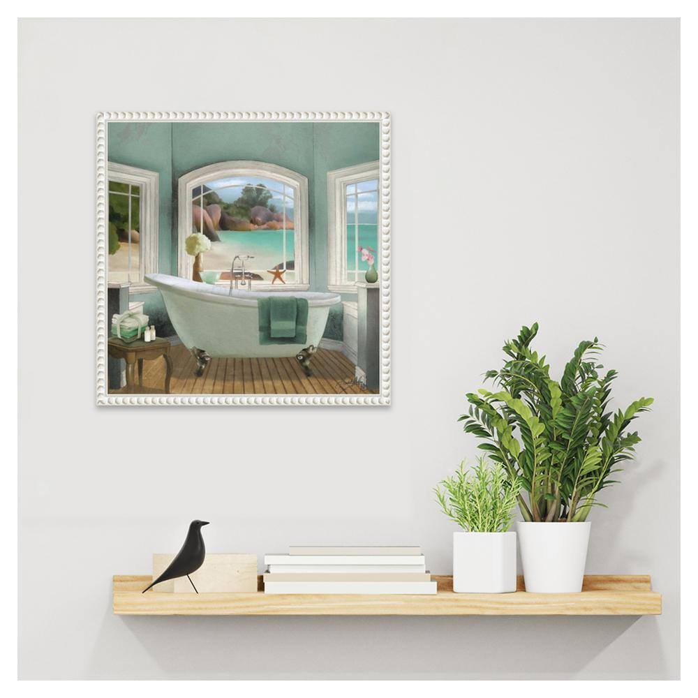Oceanview Bath II White Framed Canvas Wall Art