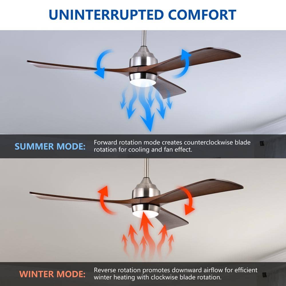 52" Silver and Brown Wood Industrial Ceiling Fan with LED Light and Remote