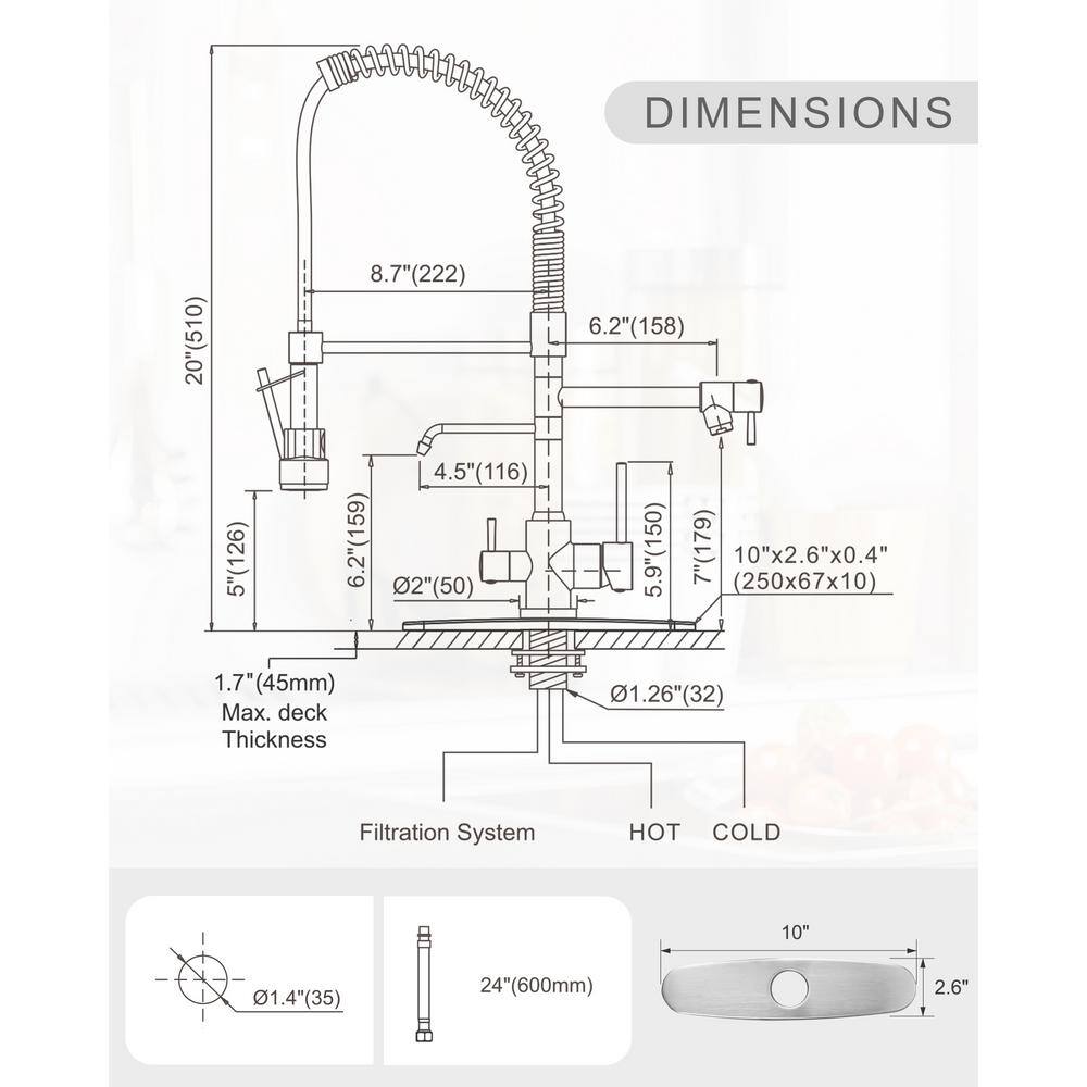 Brushed Nickel Dual Handle Pull Down Kitchen Faucet with Spray