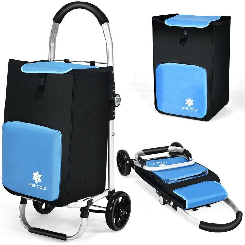 laten we het doen Jong Magnetisch FORCLOVER Blue Folding PU Utility Shopping Trolley Cart with Removable Bag  LK-W667H369BL - The Home Depot