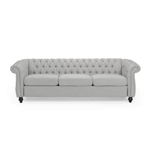 Parksley 84.75 in. Cloud Grey Solid Fabric 3-Seater Chesterfield Sofa