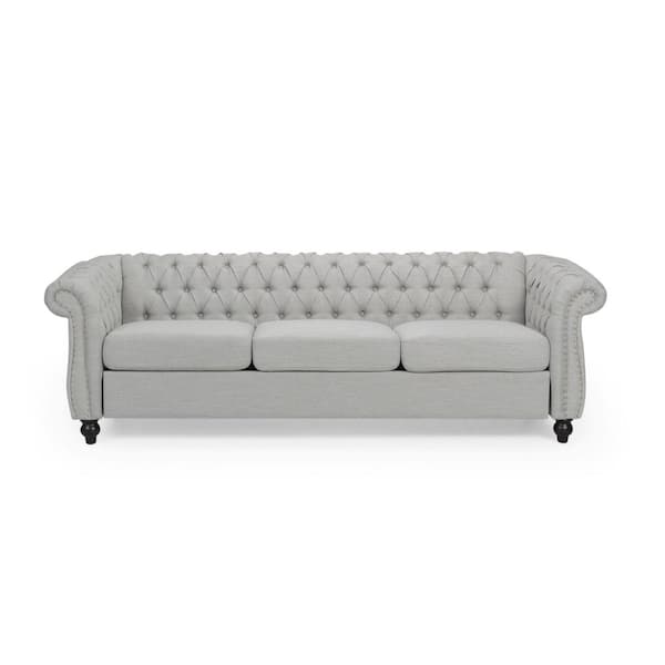 Noble House Parksley 84.75 in. Cloud Grey Solid Fabric 3-Seater Chesterfield Sofa