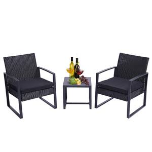 3 Piece Wicker Outdoor Patio Furniture Set Sectional Sofa Outdoor Bistro Patio Conversation Set with Cushions Black