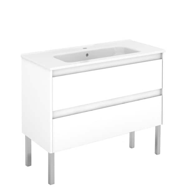 WS Bath Collections Ambra 39.8 in. W x 18.1 in. D x 32.9 in. H Bathroom Vanity Unit, Vanity Top and Basin in Gloss White