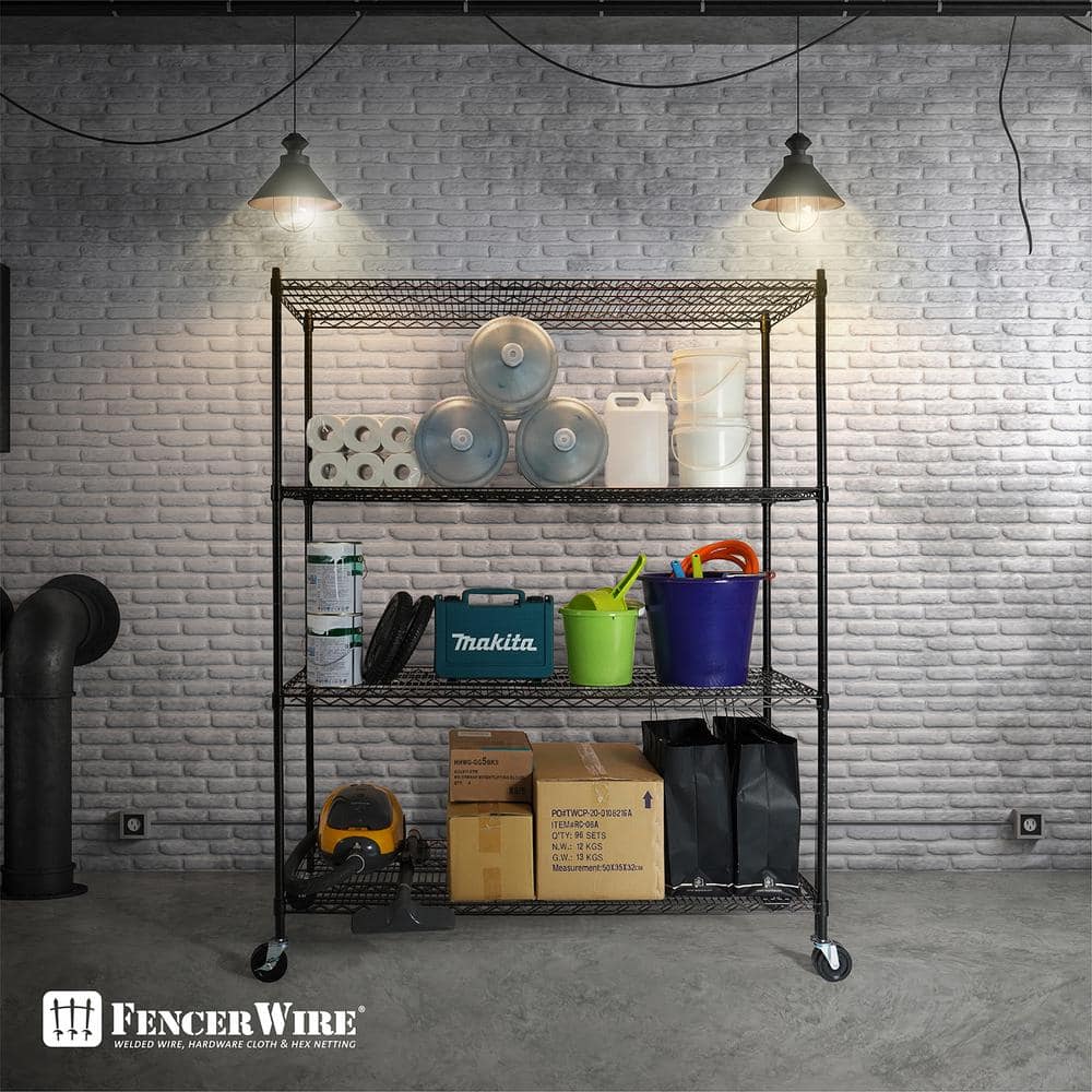 Black 60" Heavy Duty Adjustable Wire Shelving with Wheels