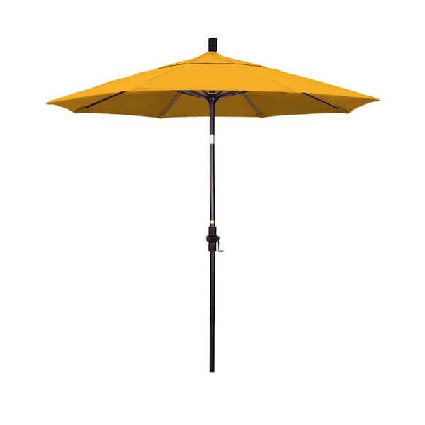 California Umbrella 7.5 ft. Bronze Aluminum Market Patio Umbrella Collar Tilt Crank Lift in Lemon Olefin