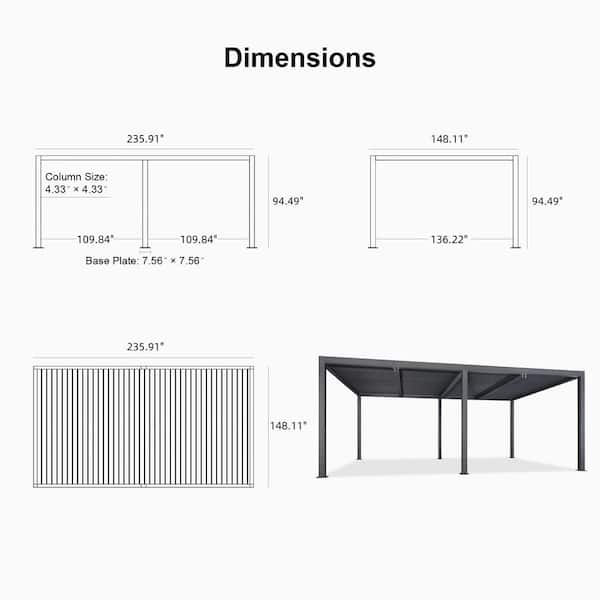 PURPLE LEAF 12 ft. x 20 ft. Gray Aluminum Frame Outdoor Louvered