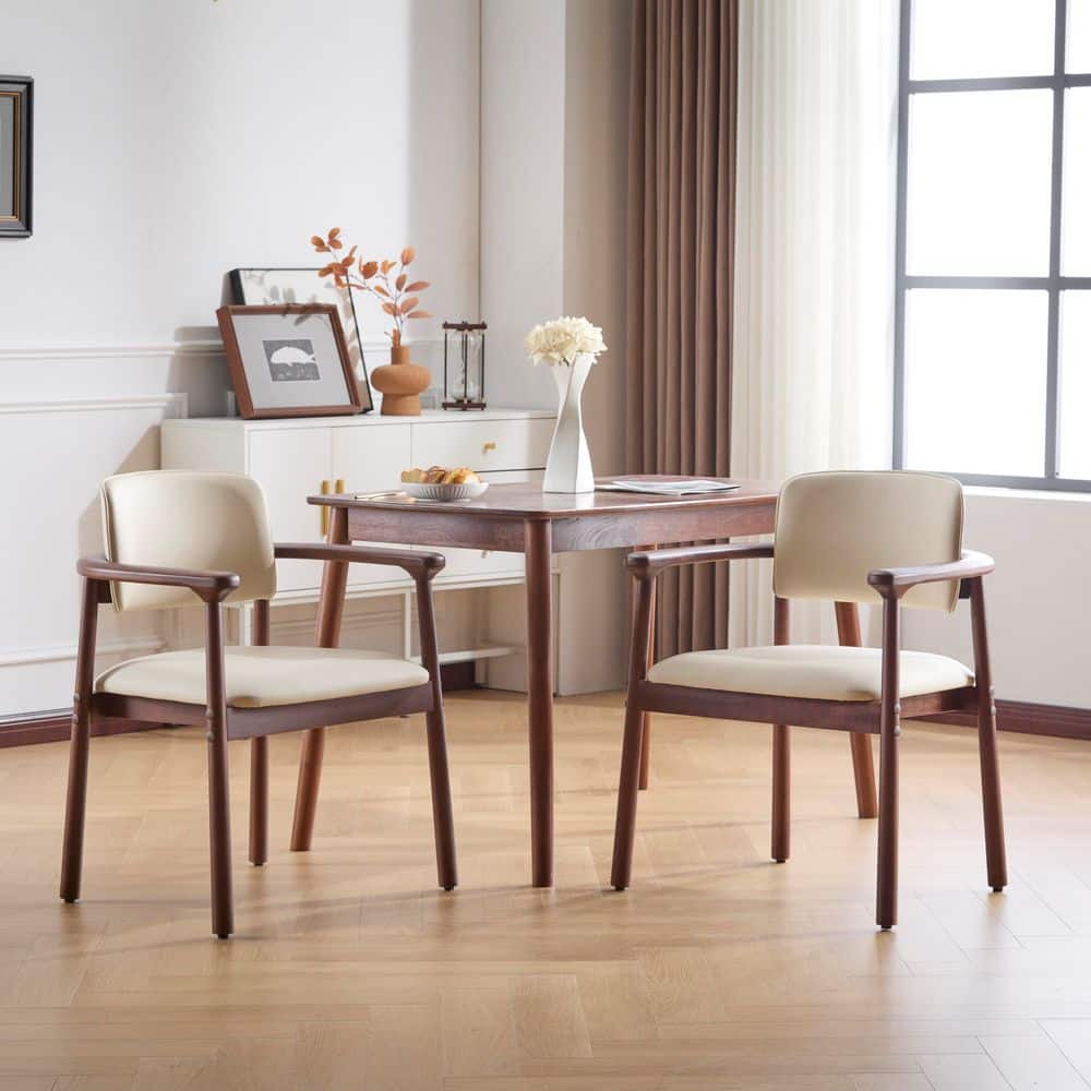 Renee Modern Dark Walnut Plus Beige Faux Leather Upholstered Dining Chairs Solid Wood Frame (Set of 2) price history on PriceWatchPro