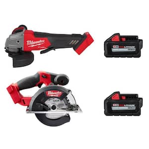M18 FUEL 18V Lithium-Ion Brushless Cordless 4-1/2 in./5 in. Grinder with Metal Circular Saw and (2) 6.0 Ah Batteries