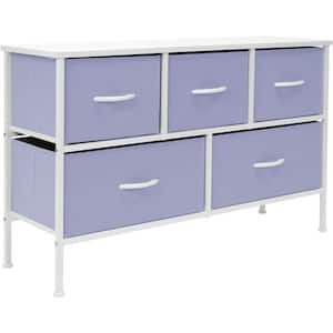11.87 in. L x 39.5 in. W x 24.62 in. H 5-Drawer Purple Dresser Steel Frame Wood Top Easy Pull Fabric Bins