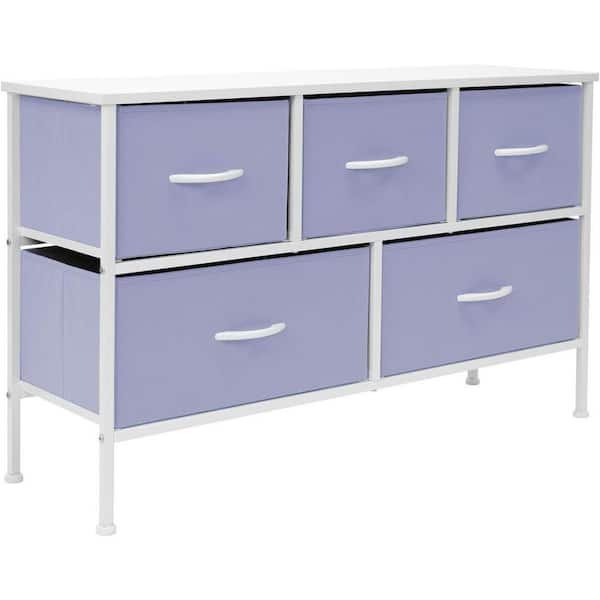 Sorbus 11.87 in. L x 39.5 in. W x 24.62 in. H 5-Drawer Purple Dresser Steel Frame Wood Top Easy Pull Fabric Bins