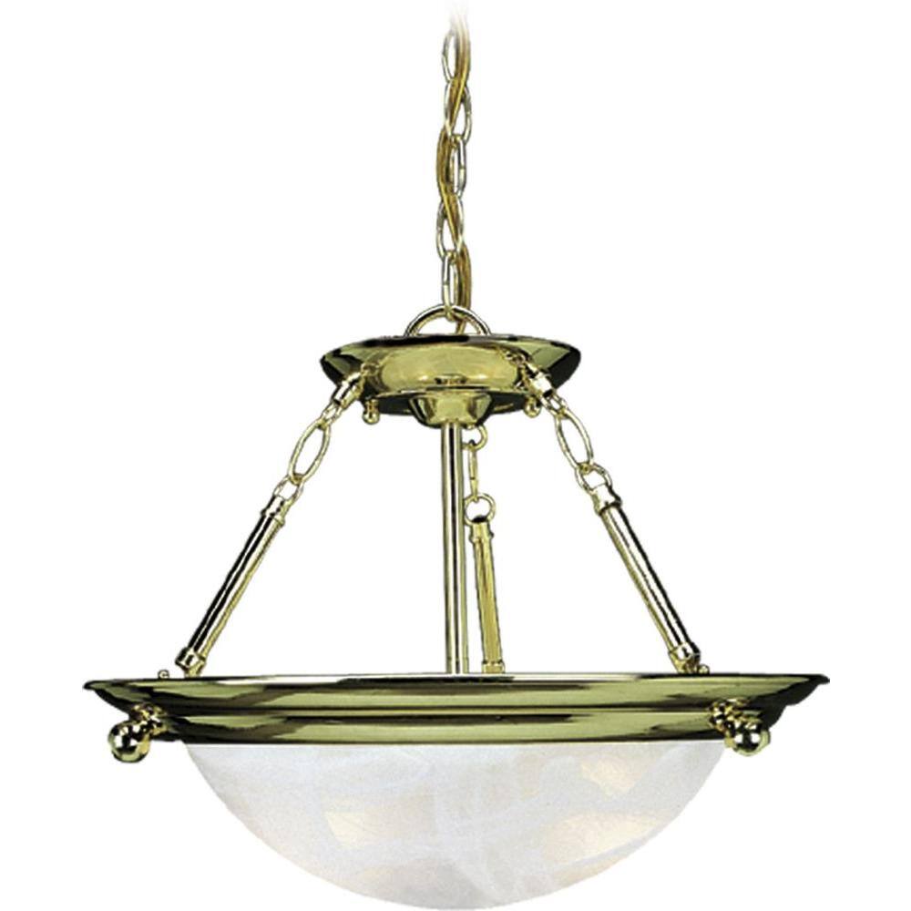 Lunar Satin Brass Alabaster Glass Bowl Pendant Light