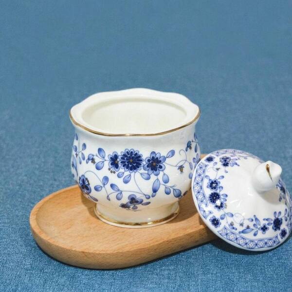 LAIFUCAM Accent Plate Ceramic 21-Piece Blue Vintage Bone China 6