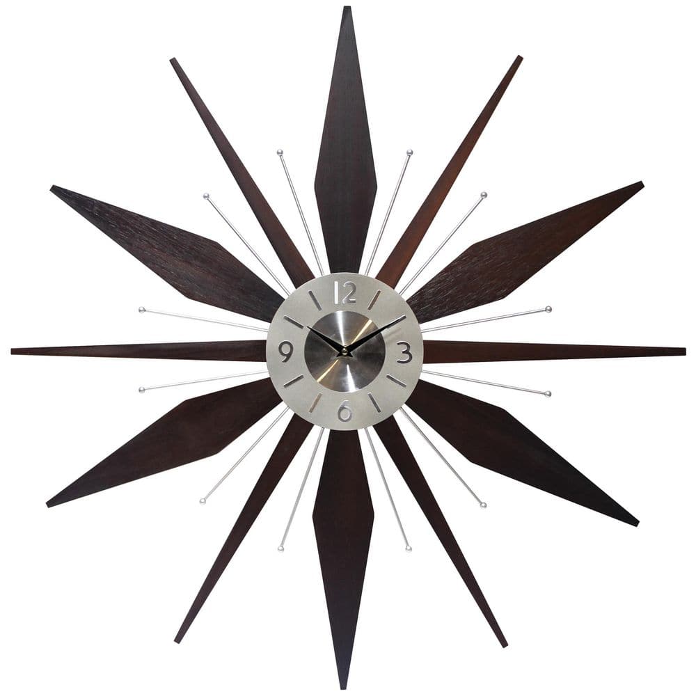 Infinity Instruments Utopia Walnut-Look Starburst Wall Clock 15201NT - The  Home Depot