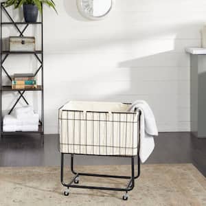 Black Deep Set Wire Basket Storage Cart with Wheels and Fabric Lining