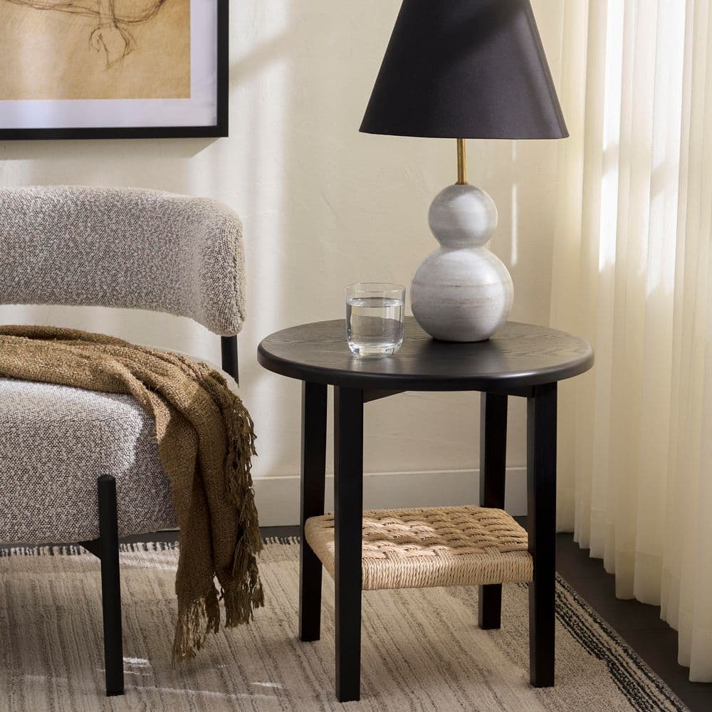 Rakoma 19 in. Black/Natural Wood End Table with 1 shelf price history on PriceWatchPro