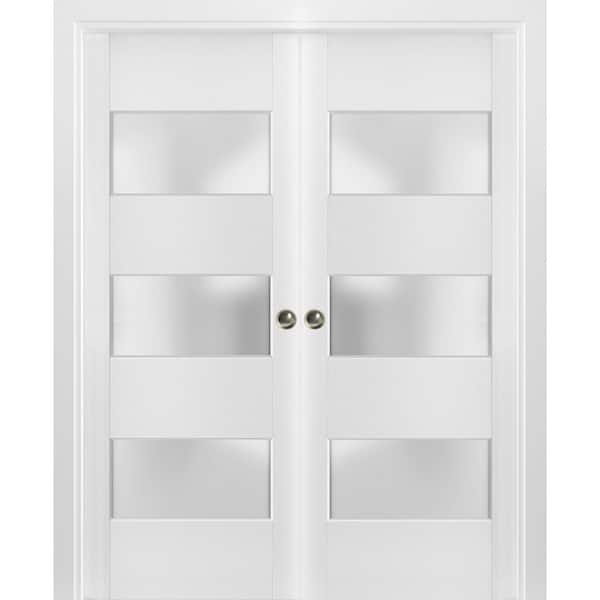 Sartodoors 64 in. x 84 in. 2-Panel White Finished Solid Wood Sliding Door with Hardware