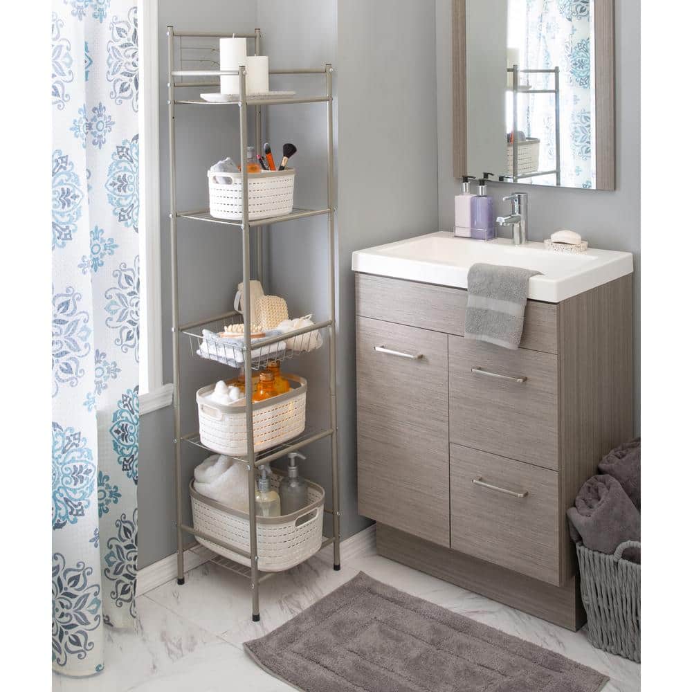 Satin Nickel 5-Tier Freestanding Bathroom Storage Shelf