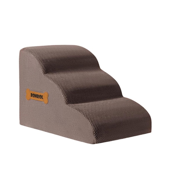 Angel Sar 3-Tier Dog Stairs High-Density Foam Pet Furniture for High Bed and Couch with Non-Slip Waterproof Fabric Cover (Coffee)