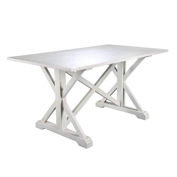 Southern Enterprises Wexer 35 in. Rectangle Distressed White Finish MDF Top Farmhouse 6 Person Dining Table