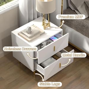 19.7 in. L x 16.34 in. W x 20.47 in. H White Nightstand, End Table with 2 Drawers, Set of 2